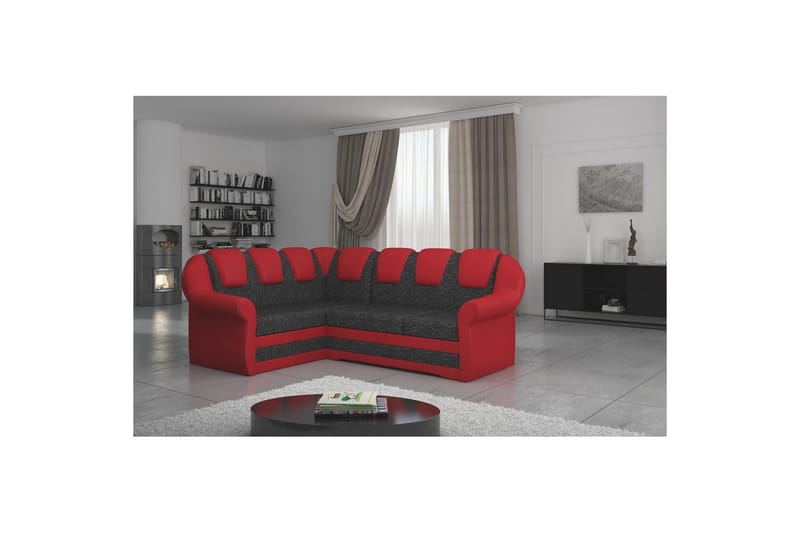 Seksjonssofa Eltap Lord II 243x195x112 cm - Berlin 02, Myk 10, Sort, Rød, Venstre - Møbler - Sofaer - Sovesofaer - Hjørnesovesofa