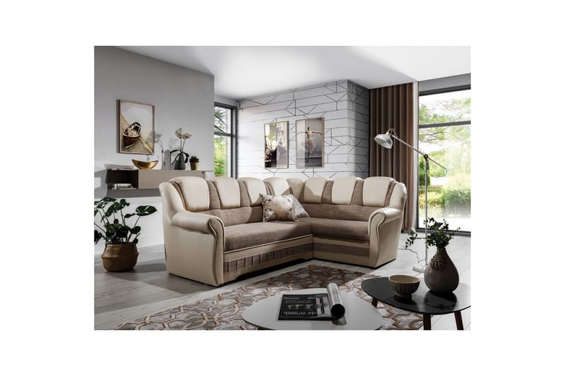 Seksjonssofa Eltap Lord II 243x195x112 cm - Berlin 03, Myk 33, Beige, Høyre - Møbler - Sofaer - Sovesofaer - Hjørnesovesofa