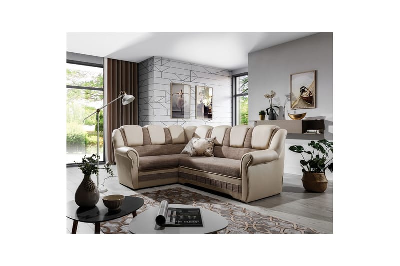 Seksjonssofa Eltap Lord II 243x195x112 cm - Berlin 03, Myk 33, Beige, Venstre - Møbler - Sofaer - Sovesofaer - Hjørnesovesofa