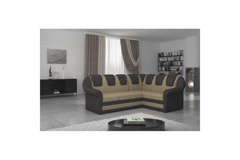 Seksjonssofa Eltap Lord II 243x195x112 cm - Berlin 03, Myk 66, Beige, Mørk Brun, Høyre - Møbler - Sofaer - Sovesofaer - Hjørnesovesofa