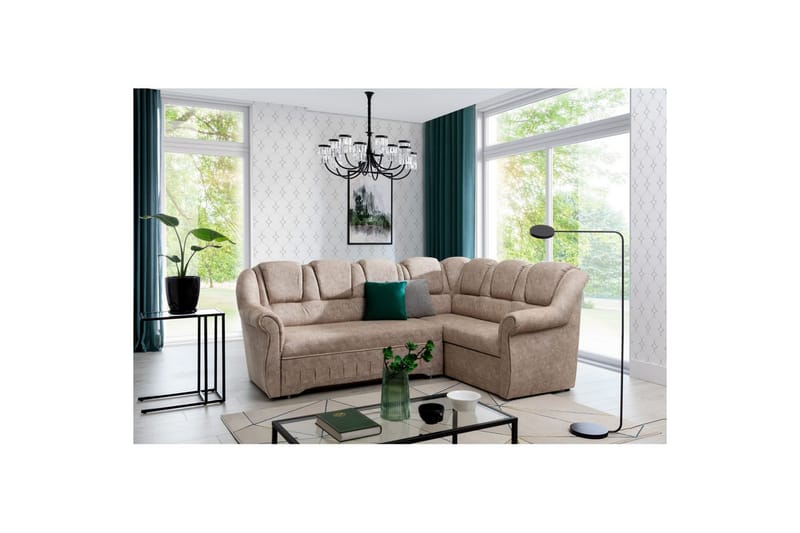 Seksjonssofa Eltap Lord II 243x195x112 cm - Dora 21, Beige, Høyre - Møbler - Sofaer - Sovesofaer - Hjørnesovesofa