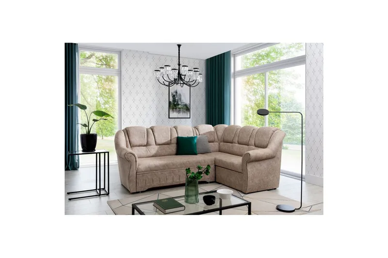 Seksjonssofa Eltap Lord II 243x195x112 cm - Dora 21, Beige, Høyre - Møbler - Sofaer - Sovesofaer - Hjørnesovesofa