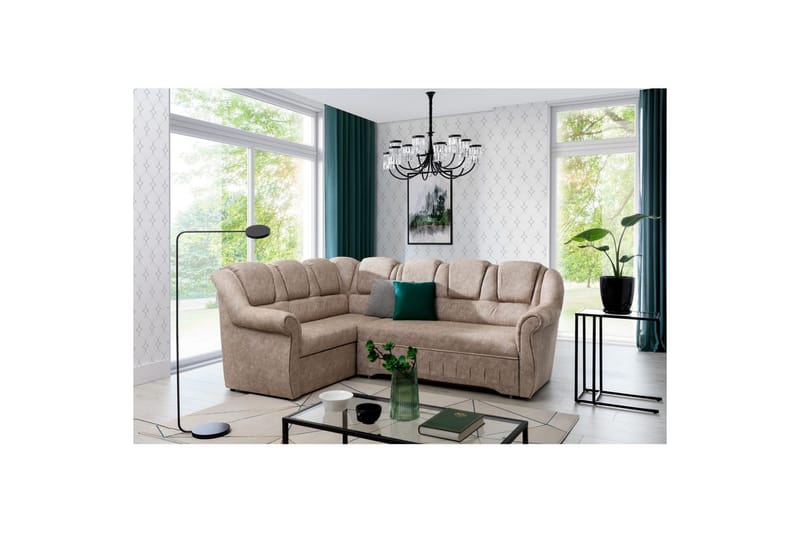 Seksjonssofa Eltap Lord II 243x195x112 cm - Dora 21, Beige, Venstre - Møbler - Sofaer - Sovesofaer - Hjørnesovesofa