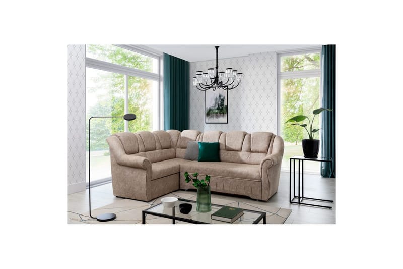 Seksjonssofa Eltap Lord II 243x195x112 cm - Dora 21, Beige, Venstre - Møbler - Sofaer - Sovesofaer - Hjørnesovesofa
