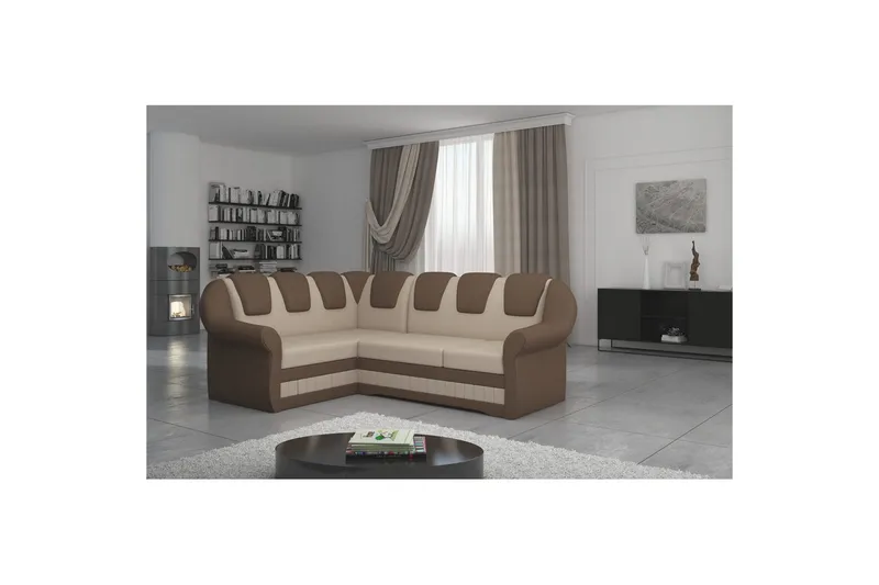 Seksjonssofa Eltap Lord II 243x195x112 cm - Jasmine 22, Soft 15, Beige, Brun, Venstre - Møbler - Sofaer - Sovesofaer - Hjørnesovesofa