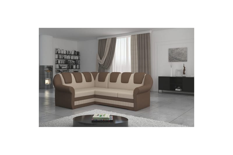 Seksjonssofa Eltap Lord II 243x195x112 cm - Jasmine 22, Soft 15, Beige, Brun, Venstre - Møbler - Sofaer - Sovesofaer - Hjørnesovesofa