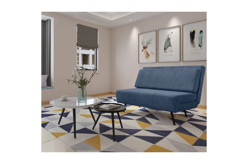 Sjeselong Mallory Blå, Cordfløyel/Metall/Tre - Blå, Cordfløyel/Metall/Tre - Møbler - Sofaer - Sovesofaer - 2 seters sovesofa