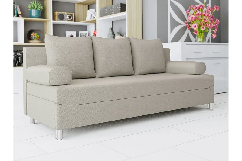 Skatteg 3-seter Sovesofa 133x192 cm med Oppbevaring i Stoff - Beige - Møbler - Sofaer - Sovesofaer - 3 seters sovesofa