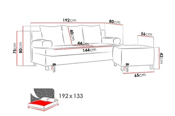 Skatteg Sofa med Puff - Svart|Grå - Møbler - Sofaer - Sovesofaer - Langsgående sovesofa