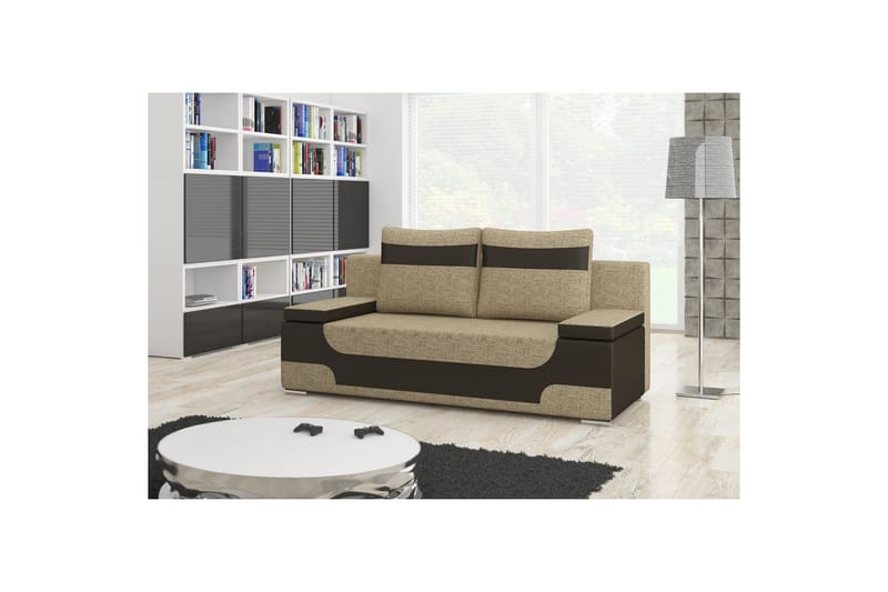 Sofa Eltap Area 200x90x92 cm - Berlin 03, Soft 66, Beige, Mørk Brun - Møbler - Sofaer - Sovesofaer - 3 seters sovesofa