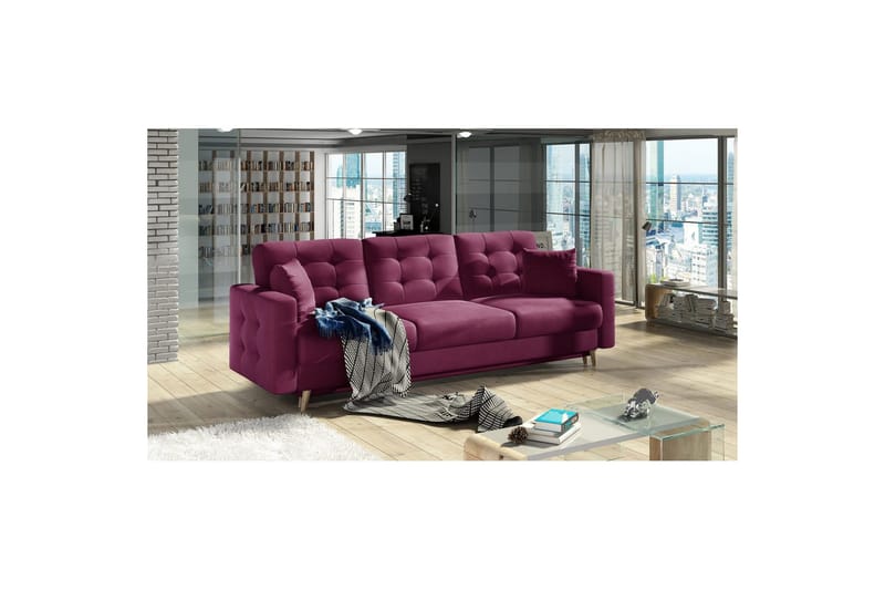 Sofa Eltap Asgard 233x93x92 cm - Mat Velvet 68, Rød - Møbler - Sofaer - Sovesofaer - 3 seters sovesofa