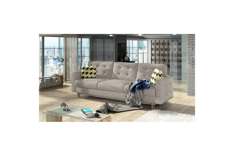 Sofa Eltap Asgard 233x93x92 cm - Paros 02, Zigzag 53, Beige, Mønster - Møbler - Sofaer - Sovesofaer - 3 seters sovesofa