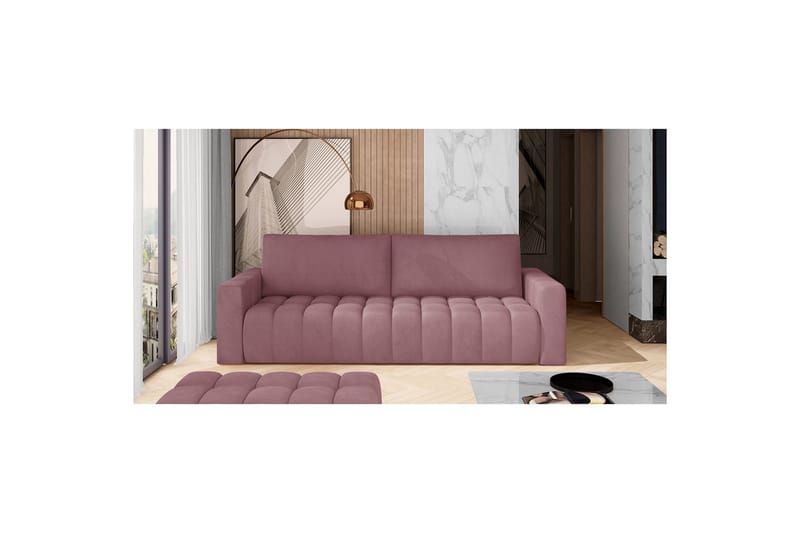 Sofa Eltap Lazaro 247x97x92 cm - Mat Velvet 63, Rosa - Møbler - Sofaer - Sovesofaer - 3 seters sovesofa