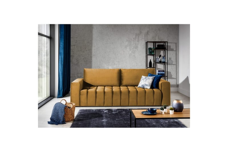 Sofa Eltap Lazaro 247x97x92 cm - Monolith 48, Gul - Møbler - Sofaer - Sovesofaer - 3 seters sovesofa