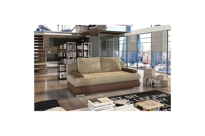 Sofa Eltap Milo 213x95x90 cm - Berlin 03, Myk 15, Beige, Brun - Møbler - Sofaer - Sovesofaer - 3 seters sovesofa