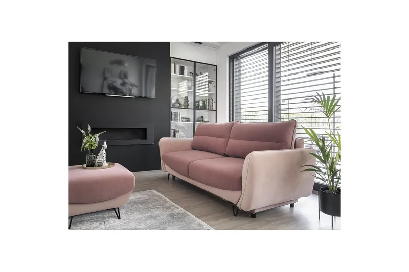Sofa Eltap Silva 236x95x90 cm - Velvetmat 24, Mat Velour 61, Rosa - Møbler - Sofaer - Sovesofaer - 3 seters sovesofa