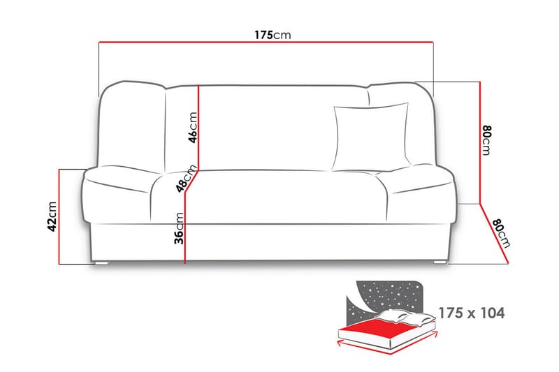 Sofa Gabi 175x80x80 cm - Lilla - 4 seters sovesofa