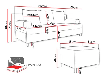 sofa + puff Dover Poso 03 - Møbler - Sofaer - Sovesofaer - Langsgående sovesofa