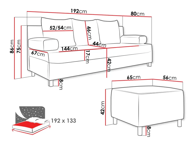 sofa + puff Dover Poso 03 - Møbler - Sofaer - Sovesofaer - Langsgående sovesofa