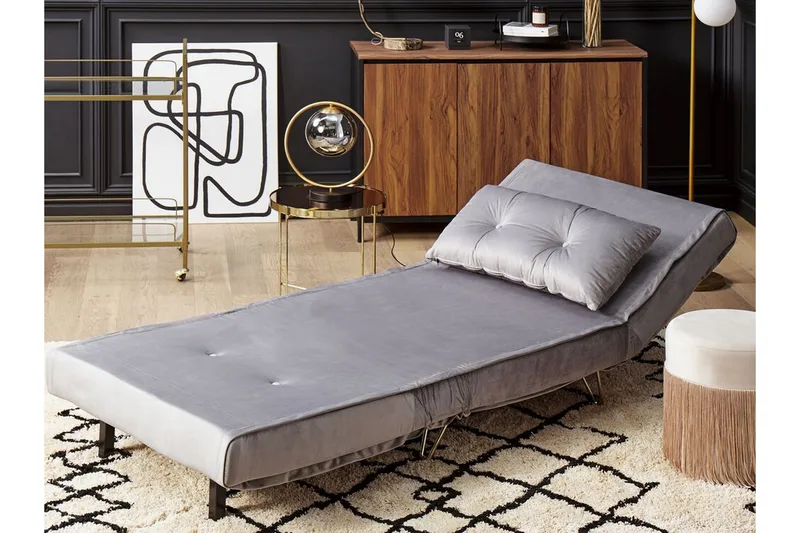 Sovesofa 1-seters Fløyel grå VESTFOLD - Grå - Møbler - Sofaer - Sovesofaer - Forovervendt sovesofa