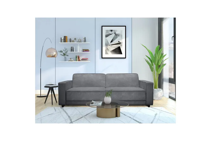 Sovesofa Allie Antrasitt, Fløyel, 81x225x91 cm, Antrasitt, Fløyel, 81x225x91 cm