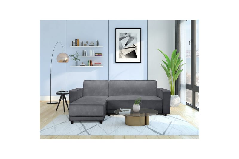 Sovesofa Allie Antrasitt, Fløyel, 82x229x154 cm - Antrasitt, Fløyel, 82x229x154 cm - Møbler - Sofaer - Sovesofaer - Sovesofa divan