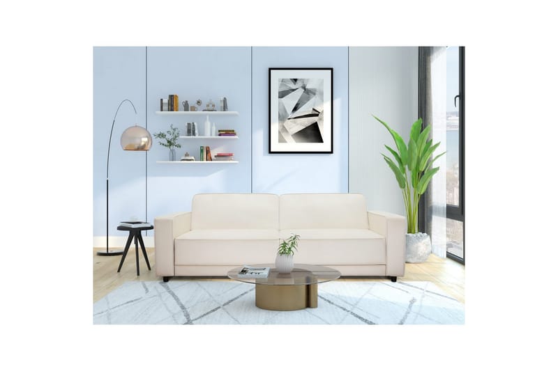 Sovesofa Allie Krem, Fløyel, 81x225x91 cm - Krem, Fløyel, 81x225x91 cm - Møbler - Sofaer - Sovesofaer - 3 seters sovesofa