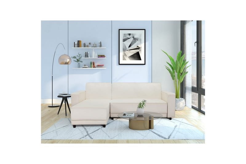 Sovesofa Allie Krem, Fløyel, 82x229x154 cm - Krem, Fløyel, 82x229x154 cm - Møbler - Sofaer - Sovesofaer - Sovesofa divan