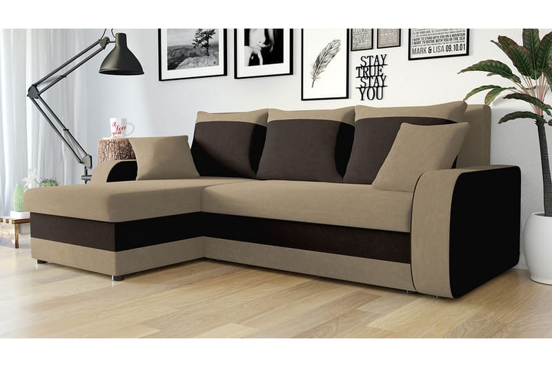 3-seters Hjørnesovesofa Nyarp Universal - Beige/Brun - Fløyelssofaer - Sovesofa divan