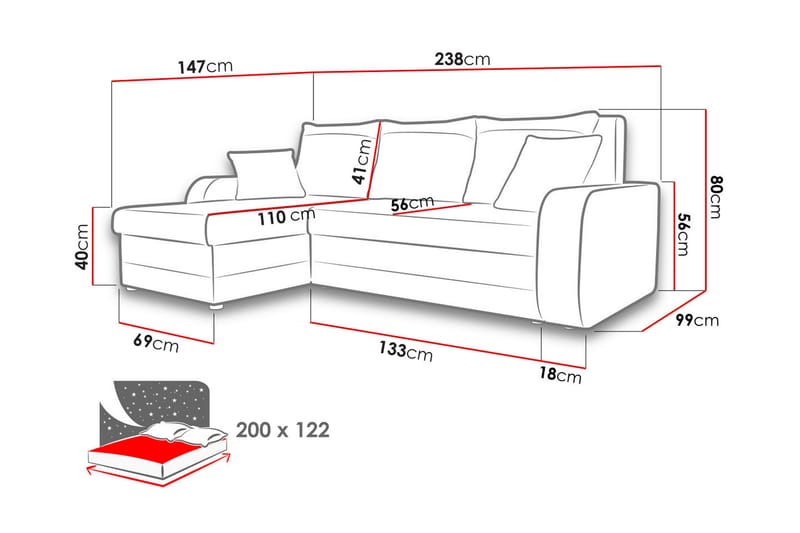 3-seters Hjørnesovesofa Nyarp Universal - Lysegrå/Hvit - Sovesofa divan