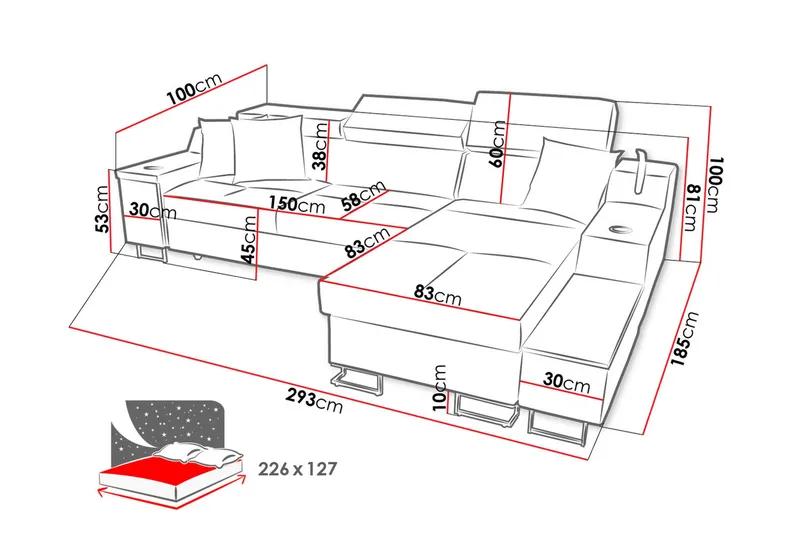 3-seters Sovesofa Høyre - Beige - Møbler - Sofaer - Sovesofaer - Sovesofa divan
