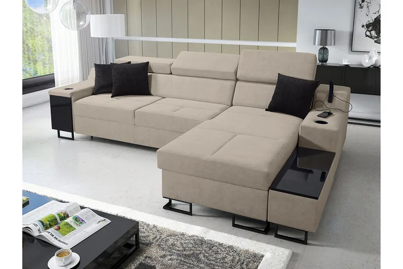 3-seters Sovesofa Høyre - Beige - Møbler - Sofaer - Sovesofaer - Sovesofa divan