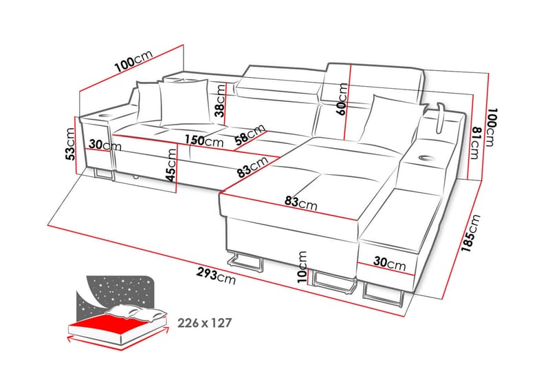 3-seters Sovesofa Høyre - Svart - Møbler - Sofaer - Sovesofaer - Sovesofa divan