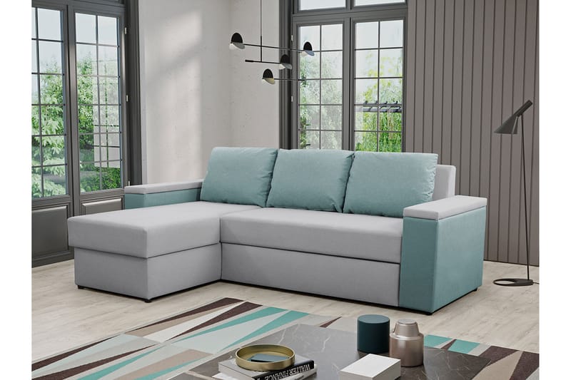 3-seters Sovesofa med Divan Herisa med Oppbevaring - Blå/Grå - Møbler - Sofaer - Sovesofaer - Sovesofa divan