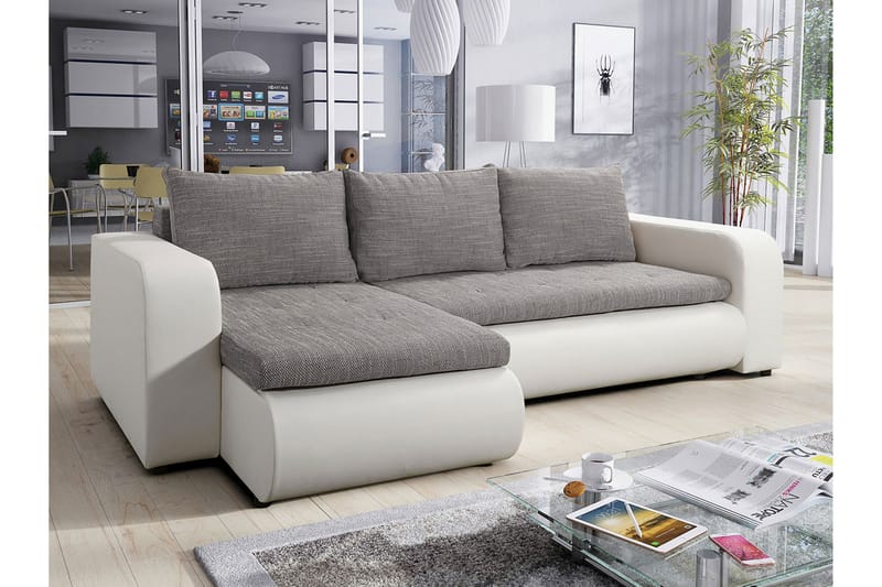 3-seters Sovesofa med Divan Ozello - Kunstlær/Grå/Hvit - Skinnsofaer - Sovesofa divan