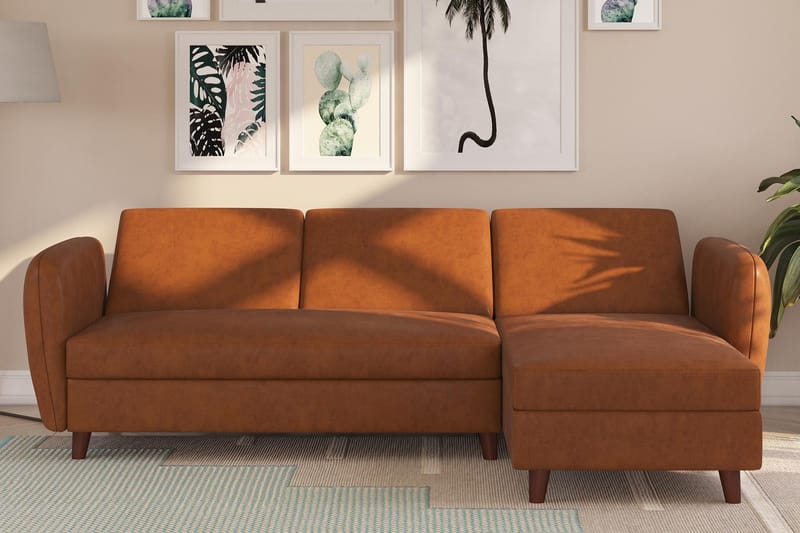 3-sits Divansovesofa Perry Justerbar Kunstlær/Brun/Tre - Novogratz - Møbler - Sofaer - Sovesofaer - Sovesofa divan