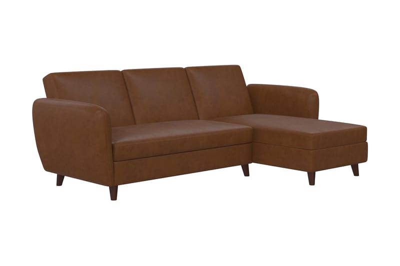 3-sits Divansovesofa Perry Justerbar Kunstlær/Brun/Tre - Novogratz - Møbler - Sofaer - Sovesofaer - Sovesofa divan