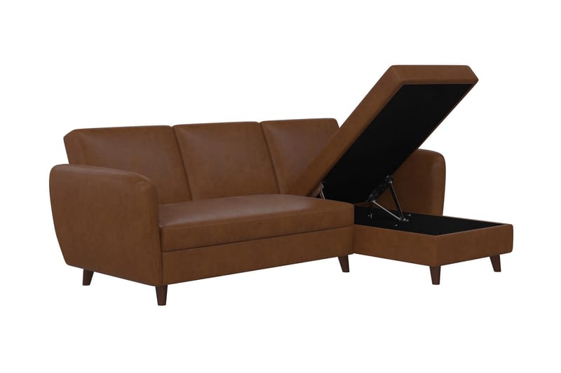 3-sits Divansovesofa Perry Justerbar Kunstlær/Brun/Tre - Novogratz - Møbler - Sofaer - Sovesofaer - Sovesofa divan