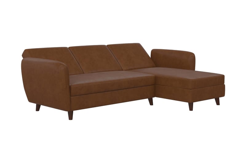 3-sits Divansovesofa Perry Justerbar Kunstlær/Brun/Tre - Novogratz - Møbler - Sofaer - Sovesofaer - Sovesofa divan