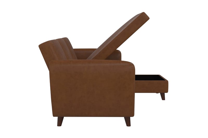 3-sits Divansovesofa Perry Justerbar Kunstlær/Brun/Tre - Novogratz - Møbler - Sofaer - Sovesofaer - Sovesofa divan