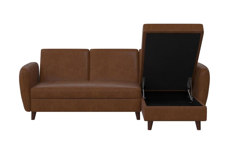 3-sits Divansovesofa Perry Justerbar Kunstlær/Brun/Tre - Novogratz - Møbler - Sofaer - Sovesofaer - Sovesofa divan