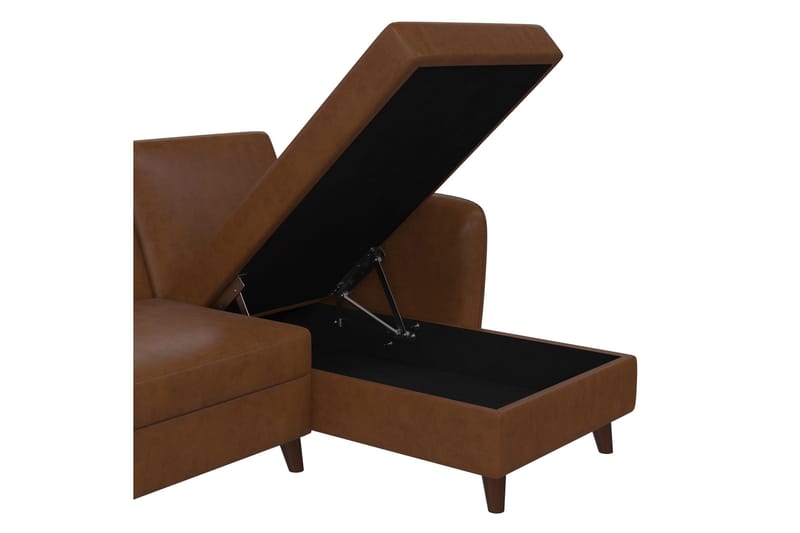 3-sits Divansovesofa Perry Justerbar Kunstlær/Brun/Tre - Novogratz - Møbler - Sofaer - Sovesofaer - Sovesofa divan