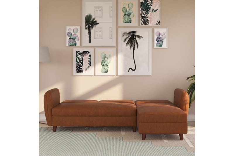 3-sits Divansovesofa Perry Justerbar Kunstlær/Brun/Tre - Novogratz - Møbler - Sofaer - Sovesofaer - Sovesofa divan