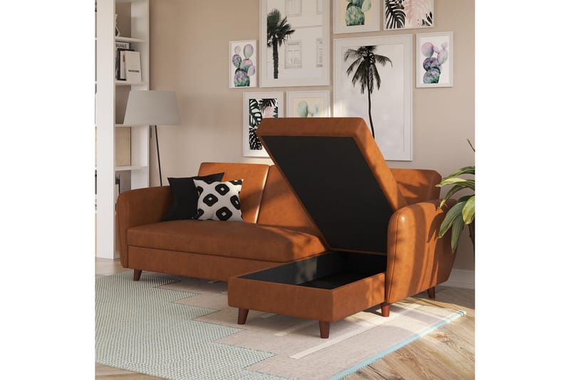 3-sits Divansovesofa Perry Justerbar Kunstlær/Brun/Tre - Novogratz - Møbler - Sofaer - Sovesofaer - Sovesofa divan