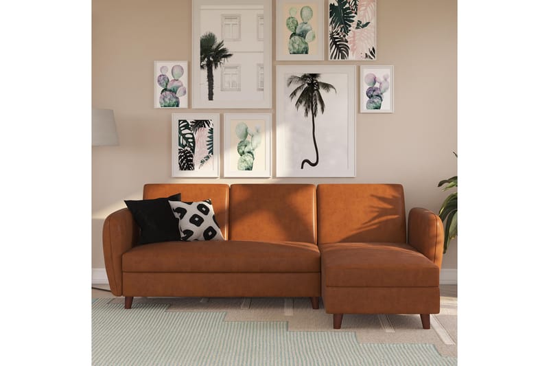3-sits Divansovesofa Perry Justerbar Kunstlær/Brun/Tre - Novogratz - Møbler - Sofaer - Sovesofaer - Sovesofa divan