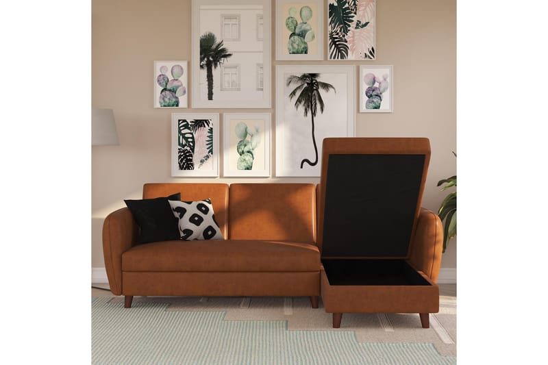3-sits Divansovesofa Perry Justerbar Kunstlær/Brun/Tre - Novogratz - Møbler - Sofaer - Sovesofaer - Sovesofa divan