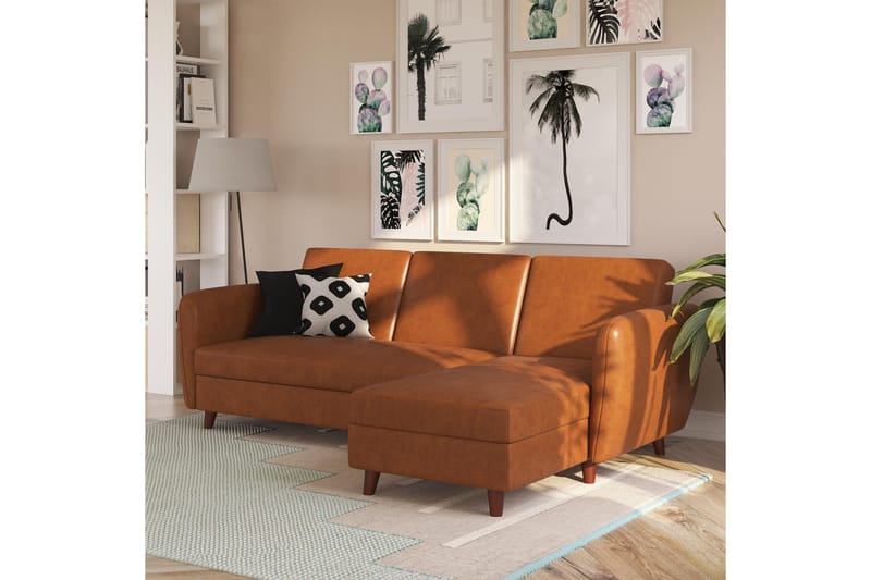 3-sits Divansovesofa Perry Justerbar Kunstlær/Brun/Tre - Novogratz - Møbler - Sofaer - Sovesofaer - Sovesofa divan