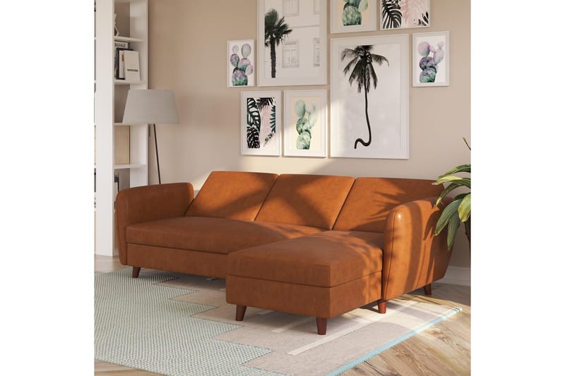 3-sits Divansovesofa Perry Justerbar Kunstlær/Brun/Tre - Novogratz - Møbler - Sofaer - Sovesofaer - Sovesofa divan