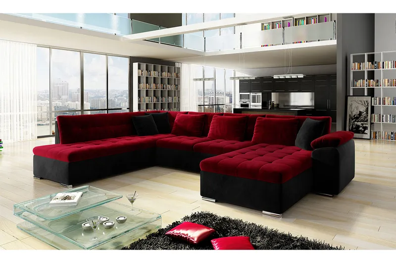 4-seters Hjørnesovesofa - Rød|Svart - Møbler - Sofaer - Sovesofaer - Sovesofa divan