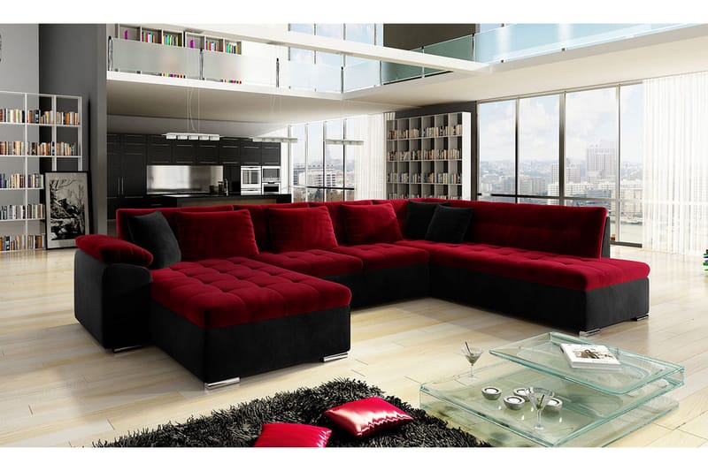 4-seters Hjørnesovesofa - Rød|Svart - Møbler - Sofaer - Sovesofaer - Sovesofa divan